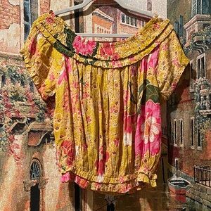 Free People One Floral Off-Shoulder Blouse - Yellow and Pink